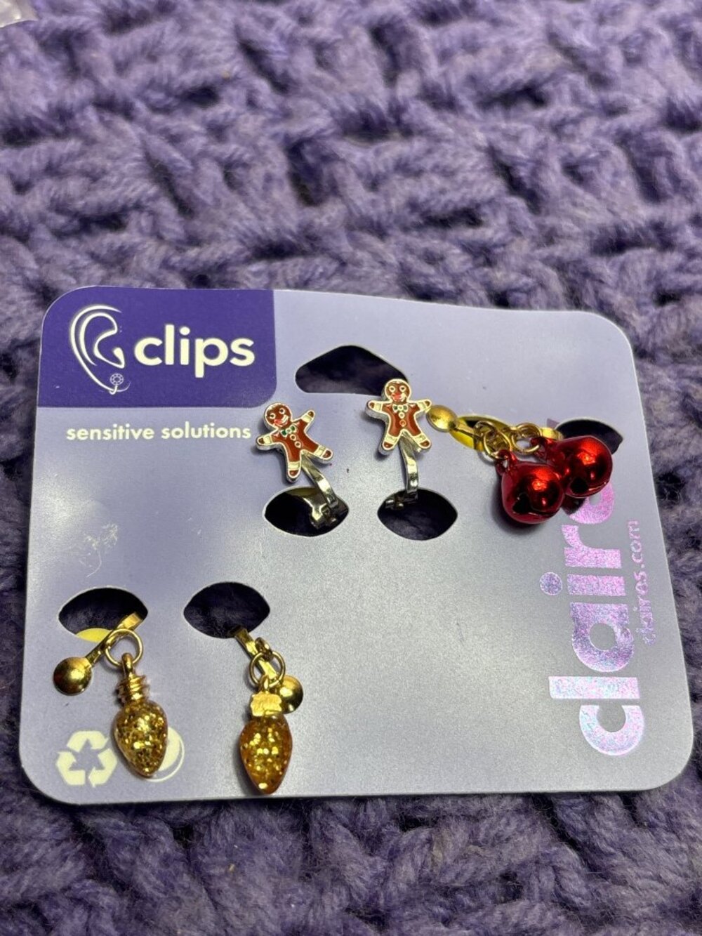 Claires Clips 3 Pair Christmas Earrings  Clip-on New